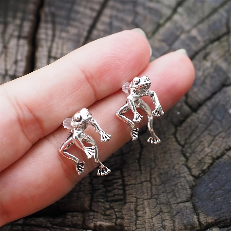 Frog Earrings Vintage Silvery Studs Party & Daily Wear
